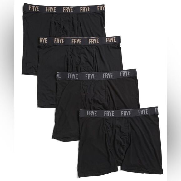 FRYE S Black Performance Bamboo Blend Fly Front Boxer Briefs Pack of 4 - Picture 1 of 7